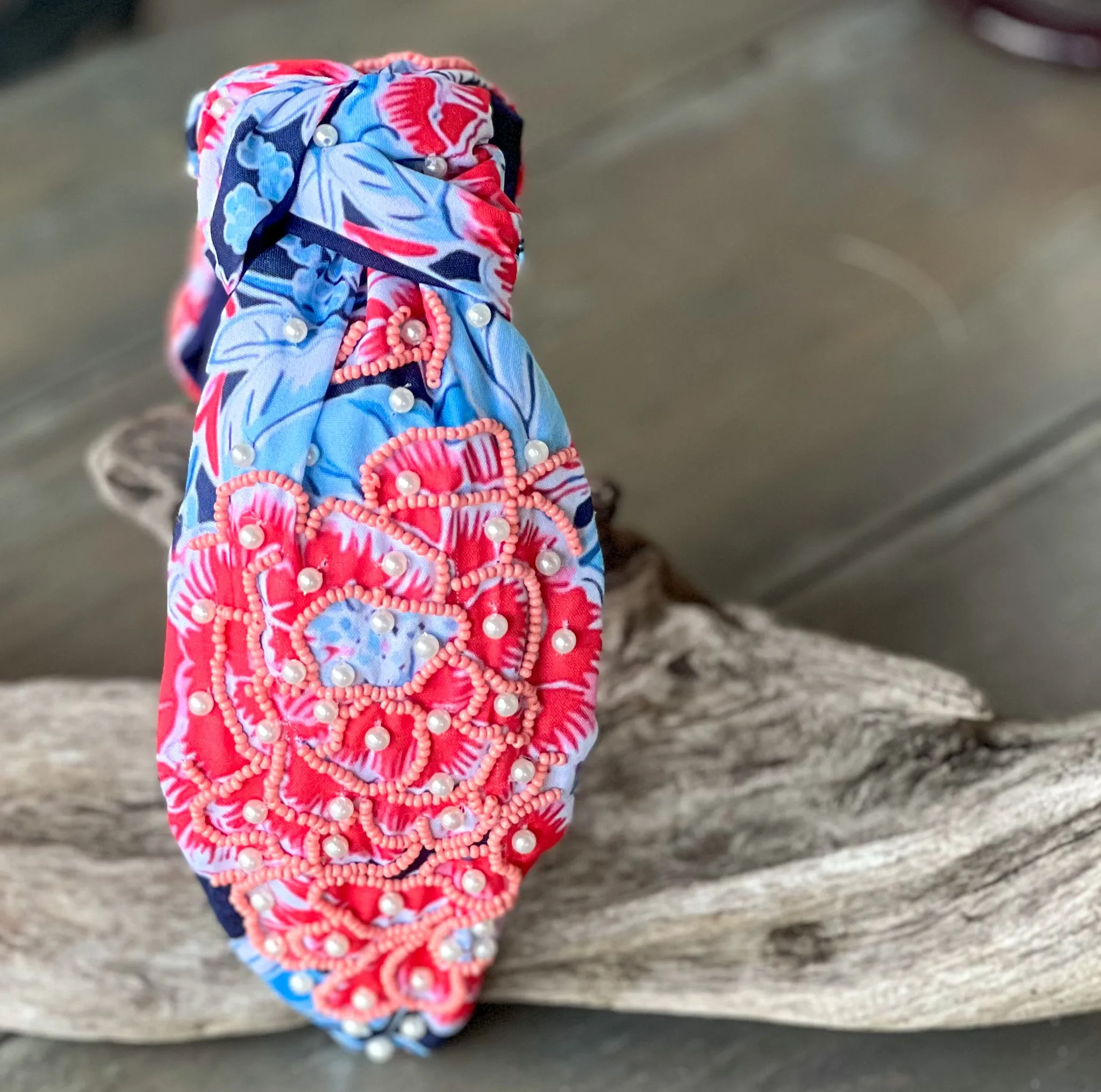 Patriotic Chinoiserie Floral Beaded Headband - OBX Prep Exclusive