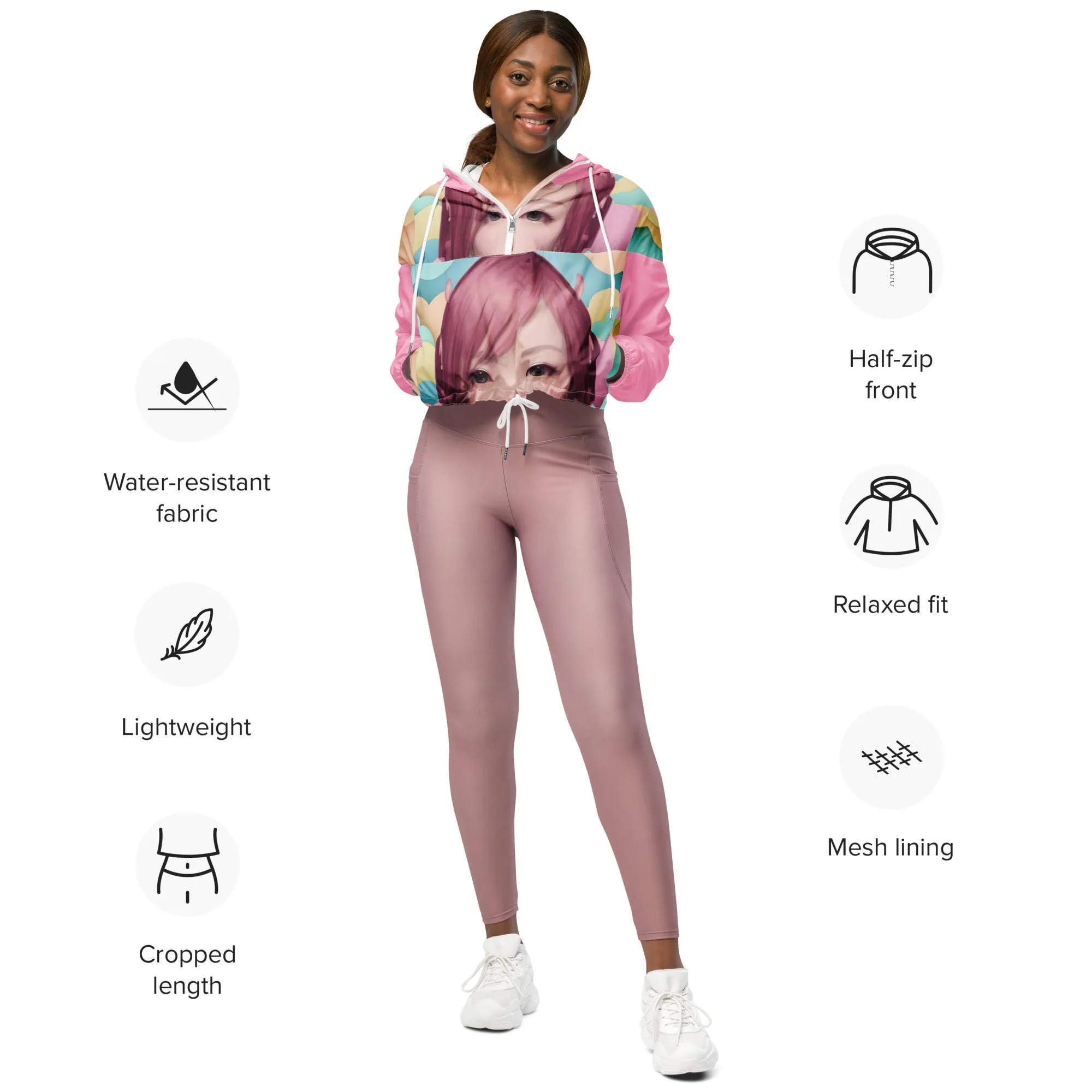 Pink Head TheTravelQuintessential Women’s Cropped Windbreaker