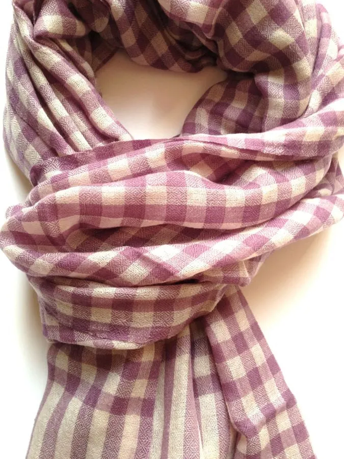 Pink Vichy check cashmere scarf
