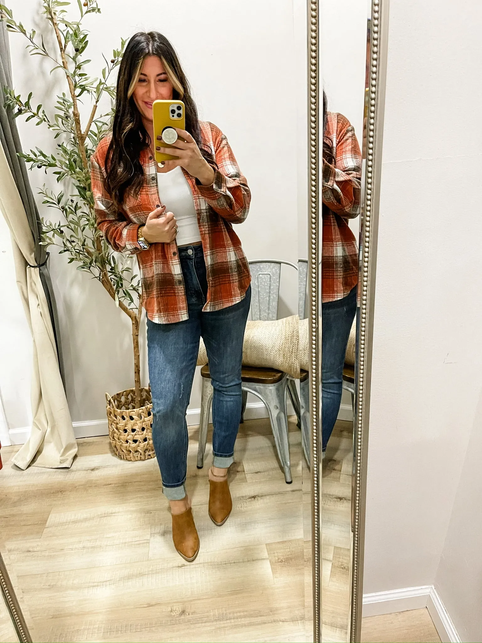 Plaid Collared Neck Long Sleeve Shirt