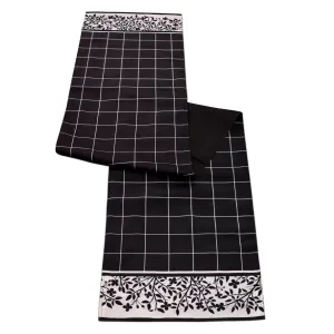 Plaid Table Runner with Floral Accent 72"L