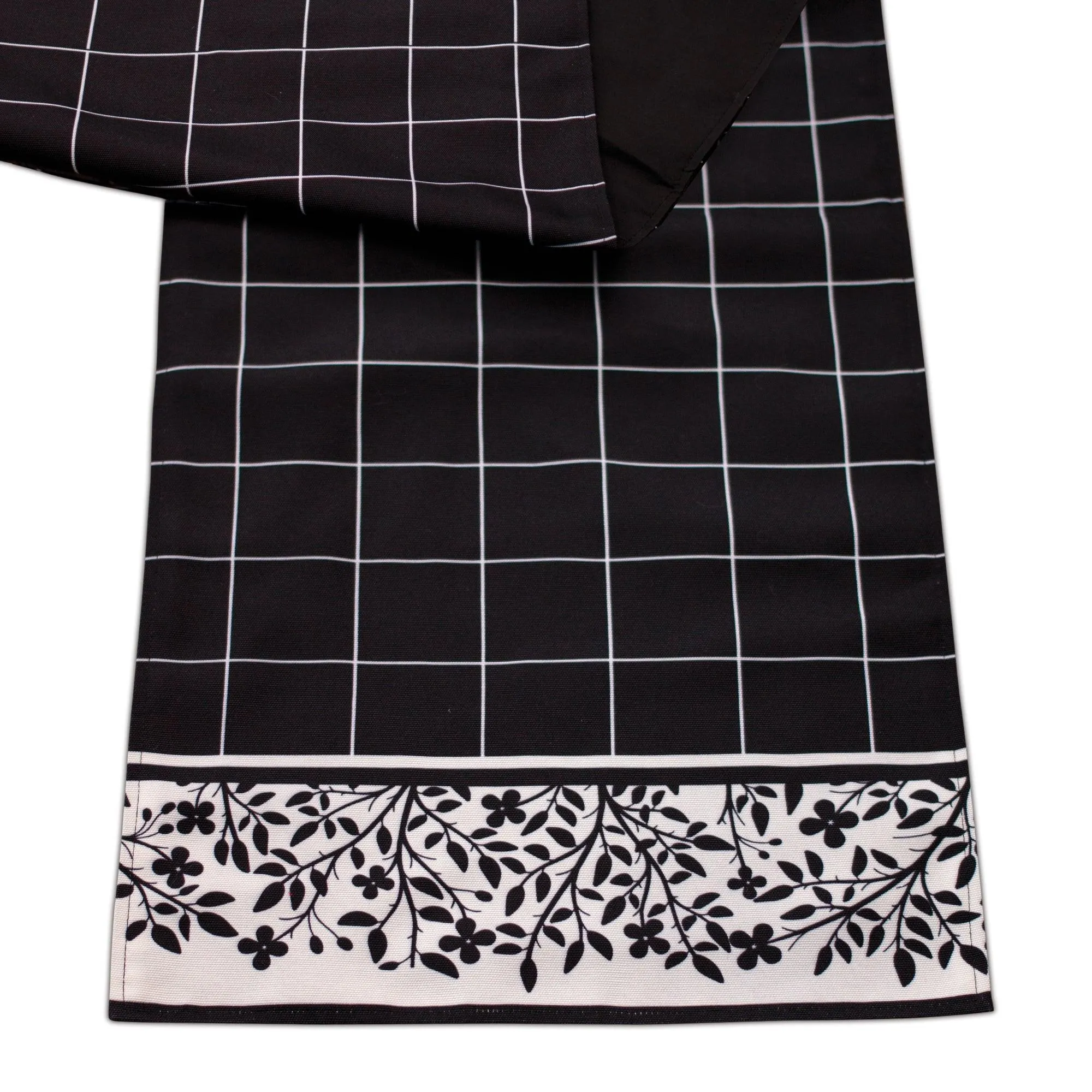 Plaid Table Runner with Floral Accent 72"L