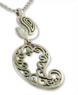 Playful, stunning, double paisley pendant with fine cutout detailing