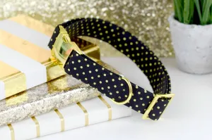 Polka Dot Dog Collar - Black & Yellow Gold