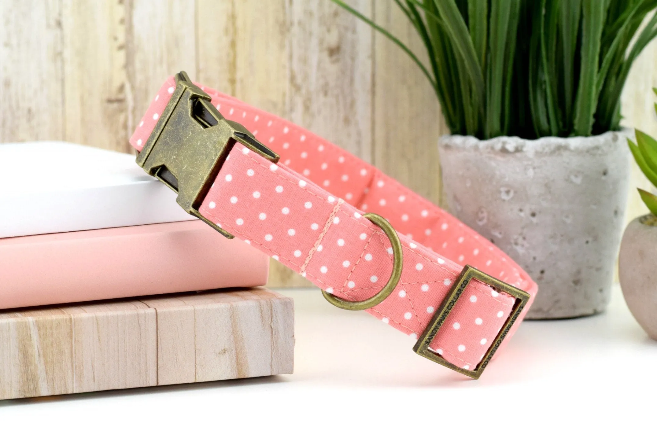 Polka Dot Dog Collar - Coral & White
