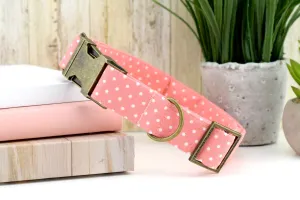 Polka Dot Dog Collar - Coral & White