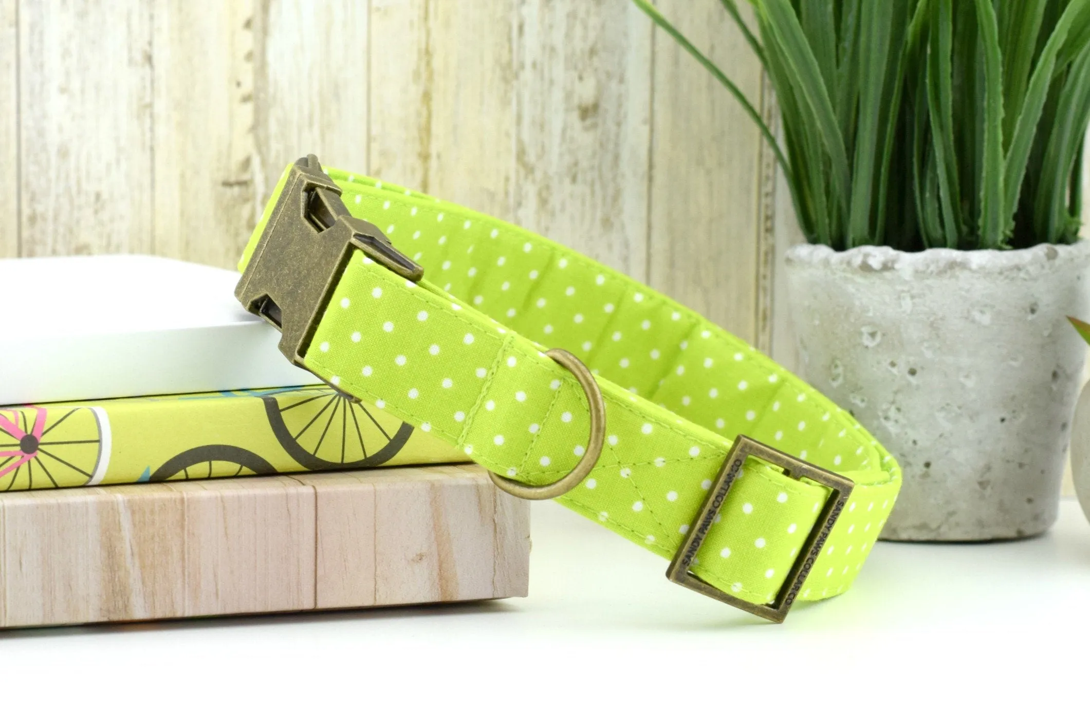 Polka Dot Dog Collar - Lime Green & White