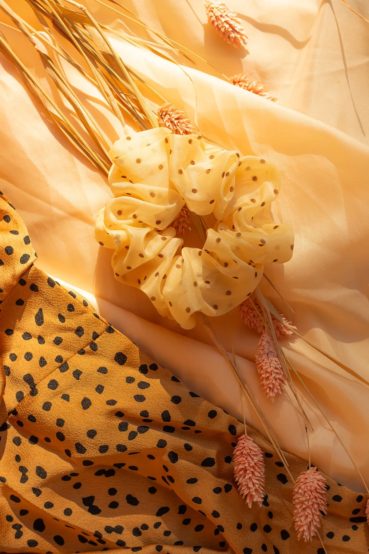Polka Dot Silk Feel Scrunchie