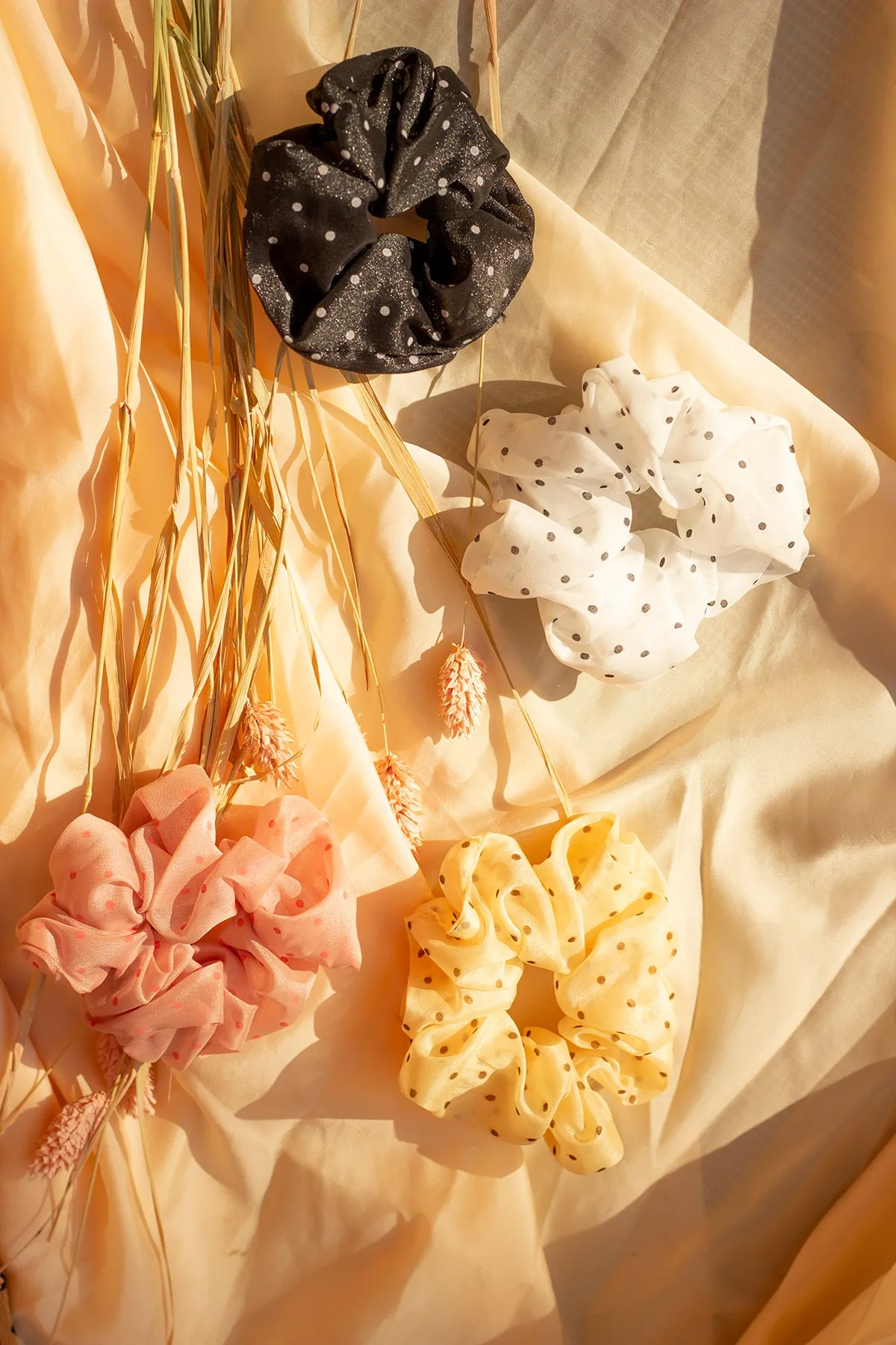 Polka Dot Silk Feel Scrunchie