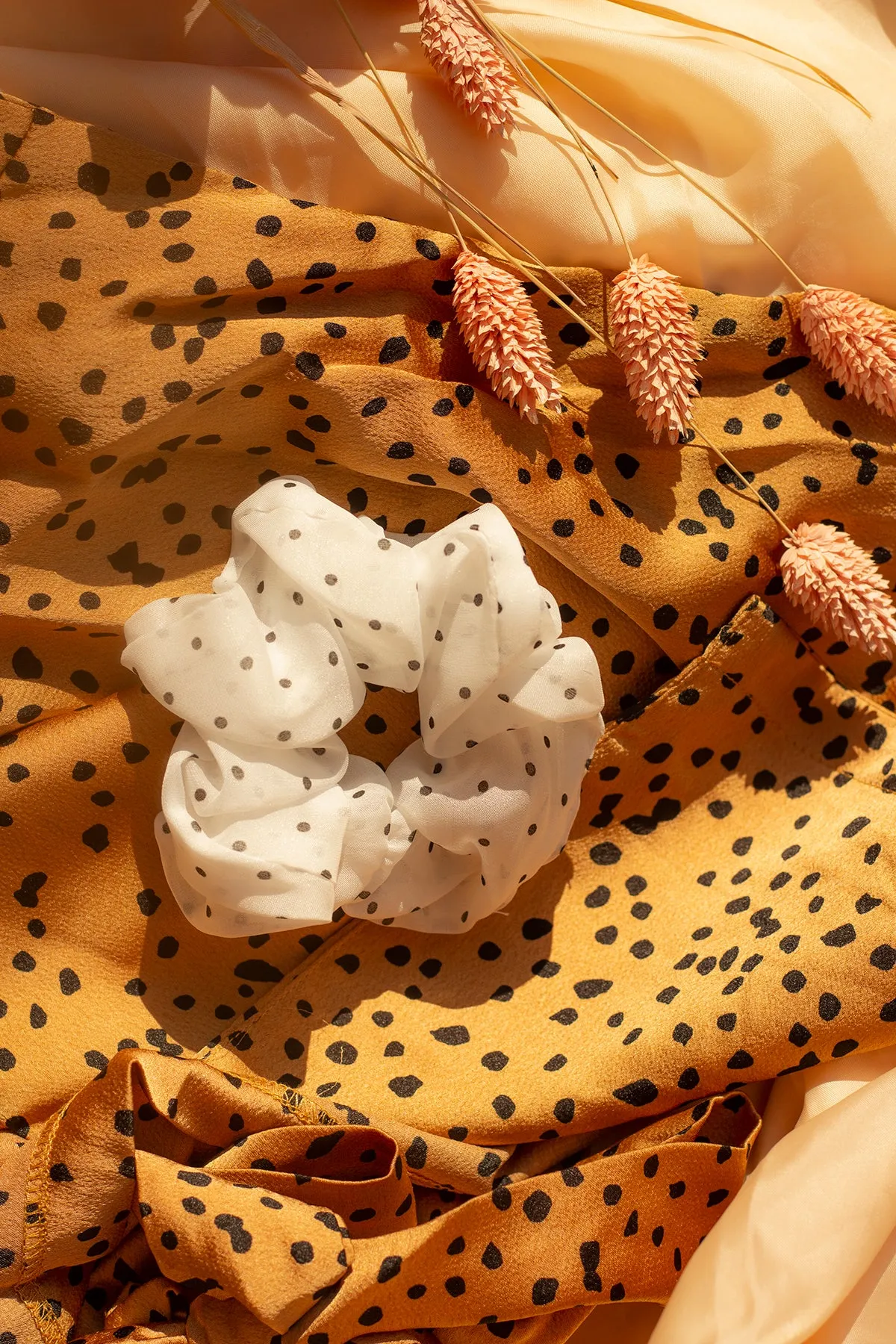 Polka Dot Silk Feel Scrunchie
