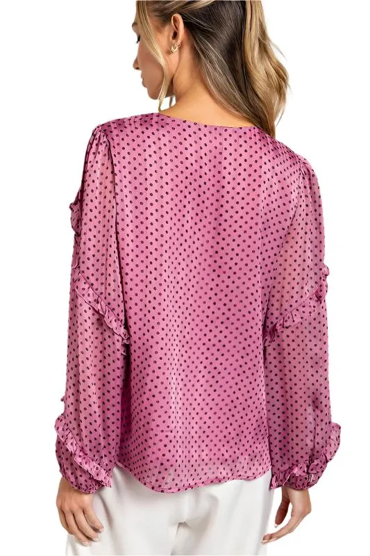 Polkadot Pattern Drawstring Blouse in Bubble Pink