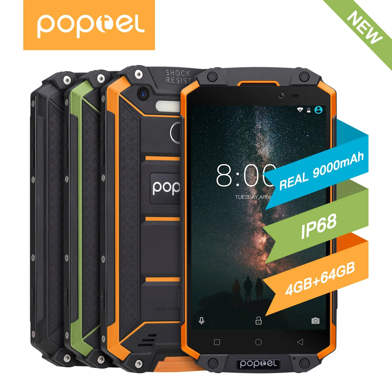 POPTEL P9000 MAX 5.5 Inch Dustproof Shockproof Waterproof Smart Phone Green