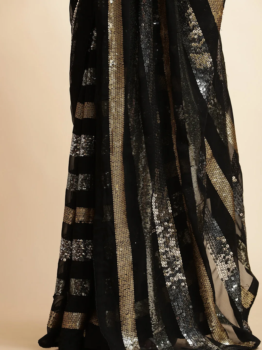 Pure Georgette Sequin Work Heavy Black Saree