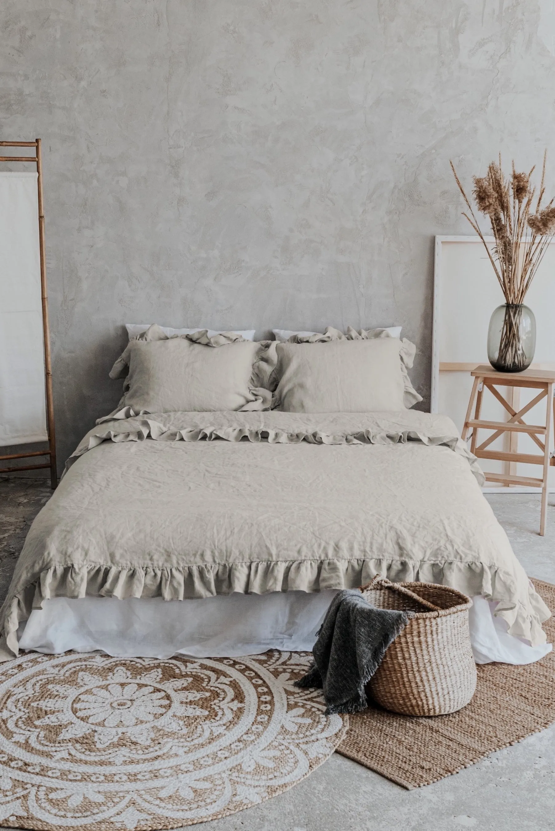 Ruffle Duvet Cover and Pillowcases Set - Natural