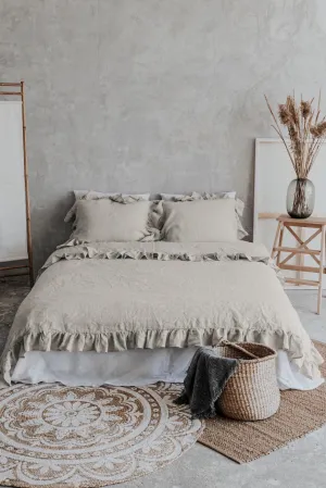 Ruffle Duvet Cover and Pillowcases Set - Natural