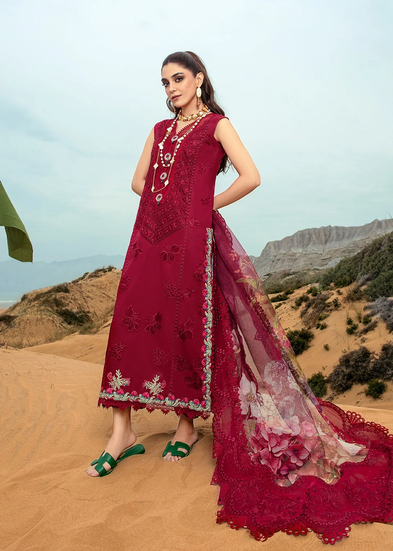 Saira Shakira Embroidered Lawn Unstitched 3Pc Suit D-03A Lillie de Jong - Cherry