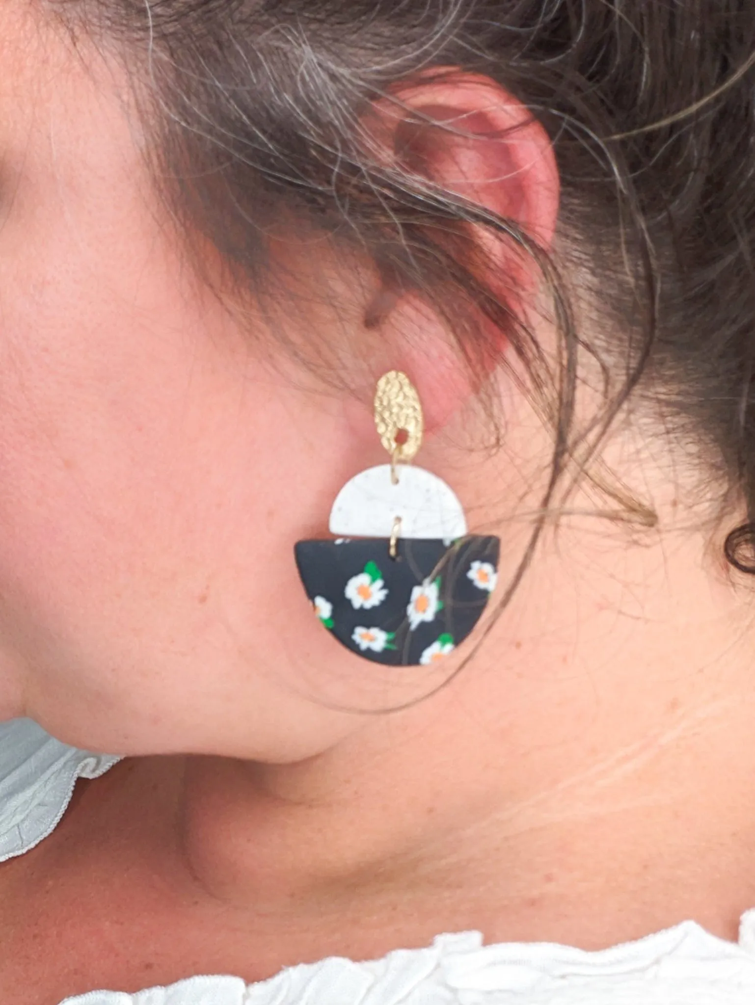 SALE- Handmade Clay Daisy Pot Earrings