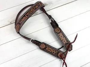 Sale!! Leopard Dark Leather Brow Band Headstall