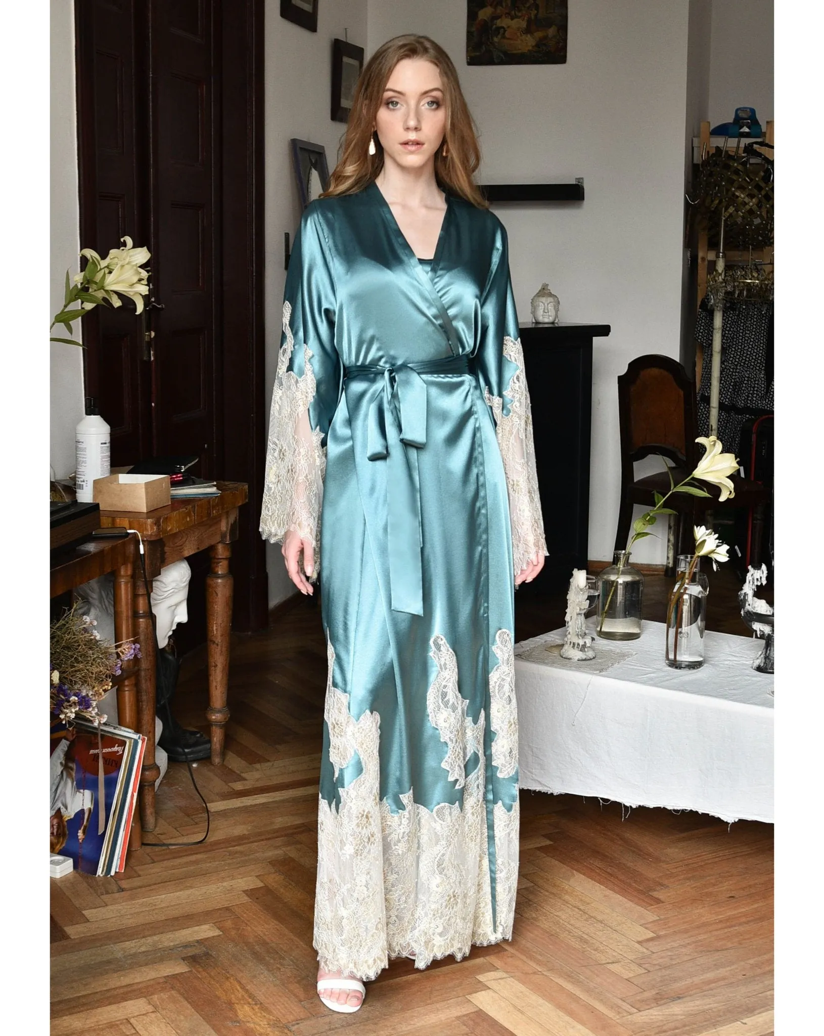 Santorini Luxury Robe with Lace