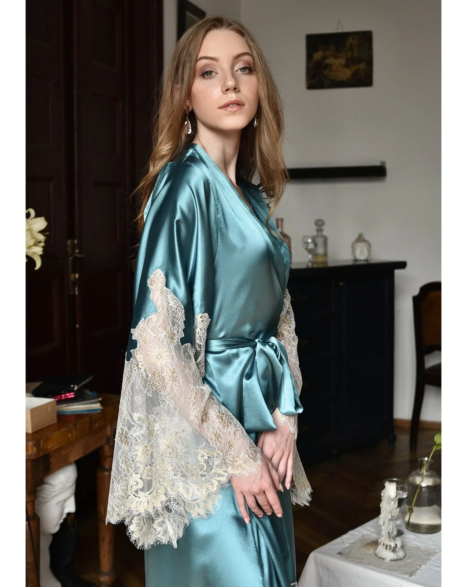 Santorini Luxury Robe with Lace