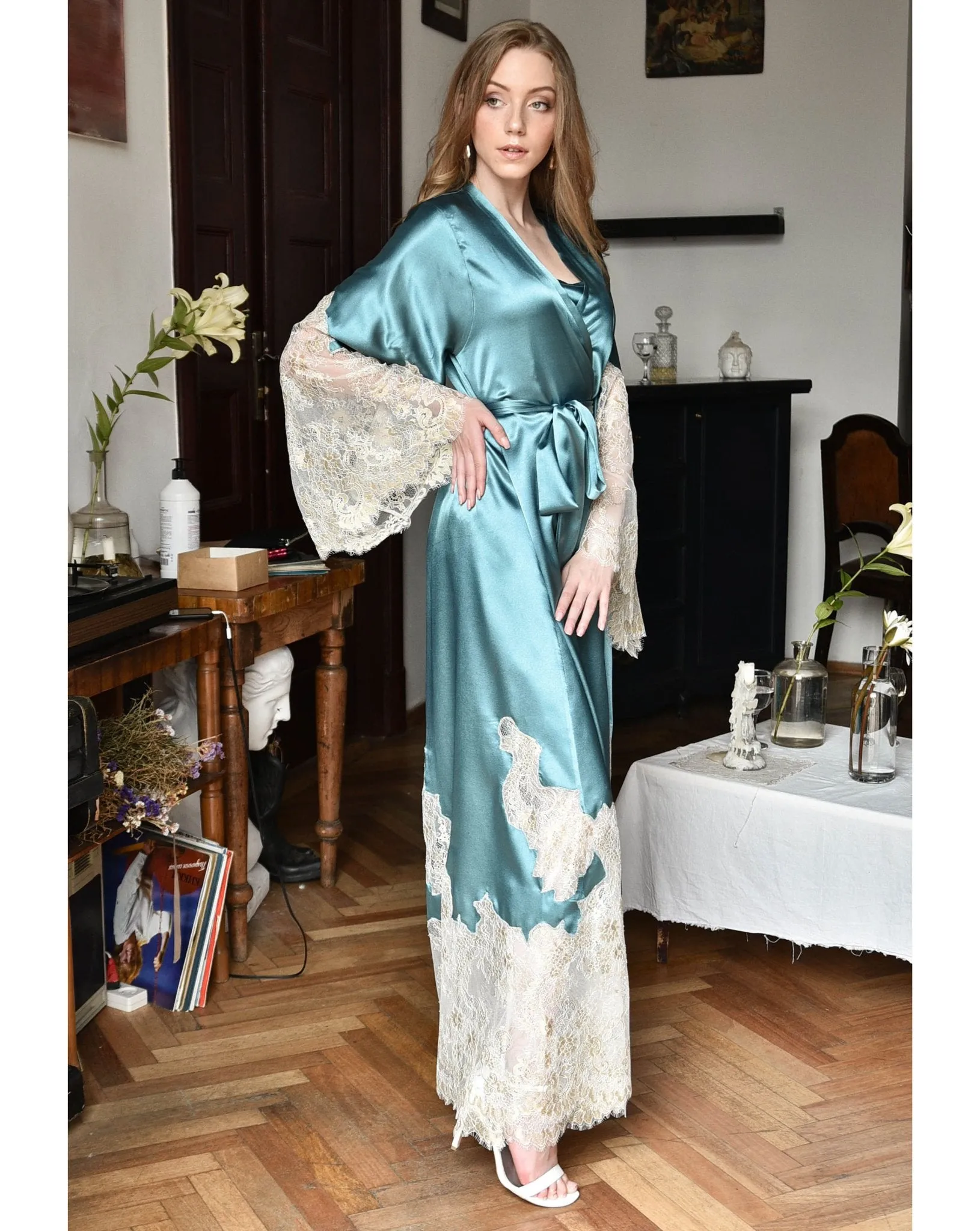 Santorini Luxury Robe with Lace