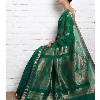 Sea Green Kora Cotton Saree with Zari Work