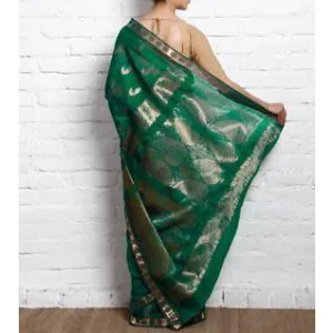 Sea Green Kora Cotton Saree with Zari Work