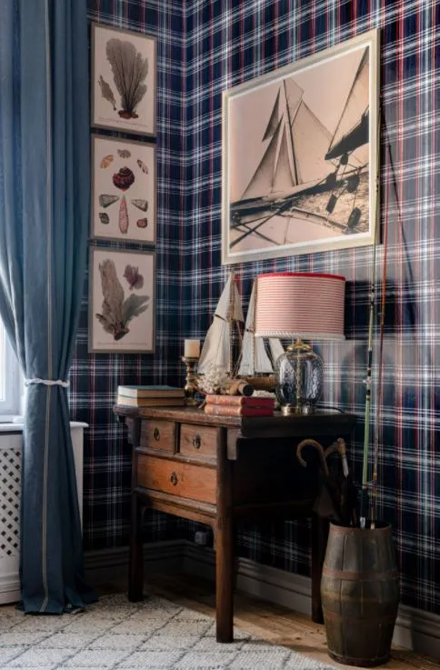 SEAPORT PLAID Navy Blue Wallpaper
