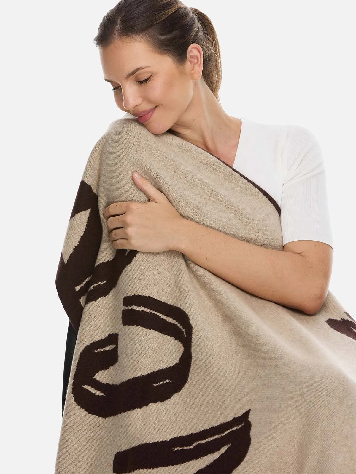 Sesame Dot Luxe Cashmere Blanket - Brown