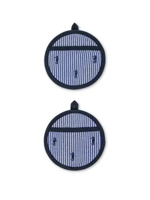 Set of 2 round pot holders with seahorse embroidery