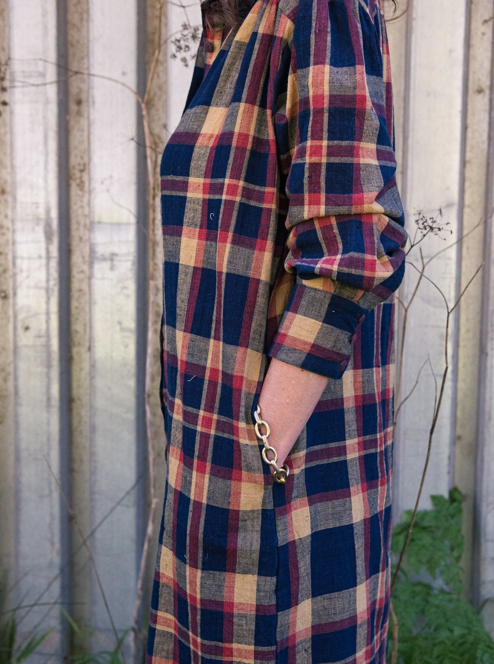 Shirtdress in Navy Madras Plaid