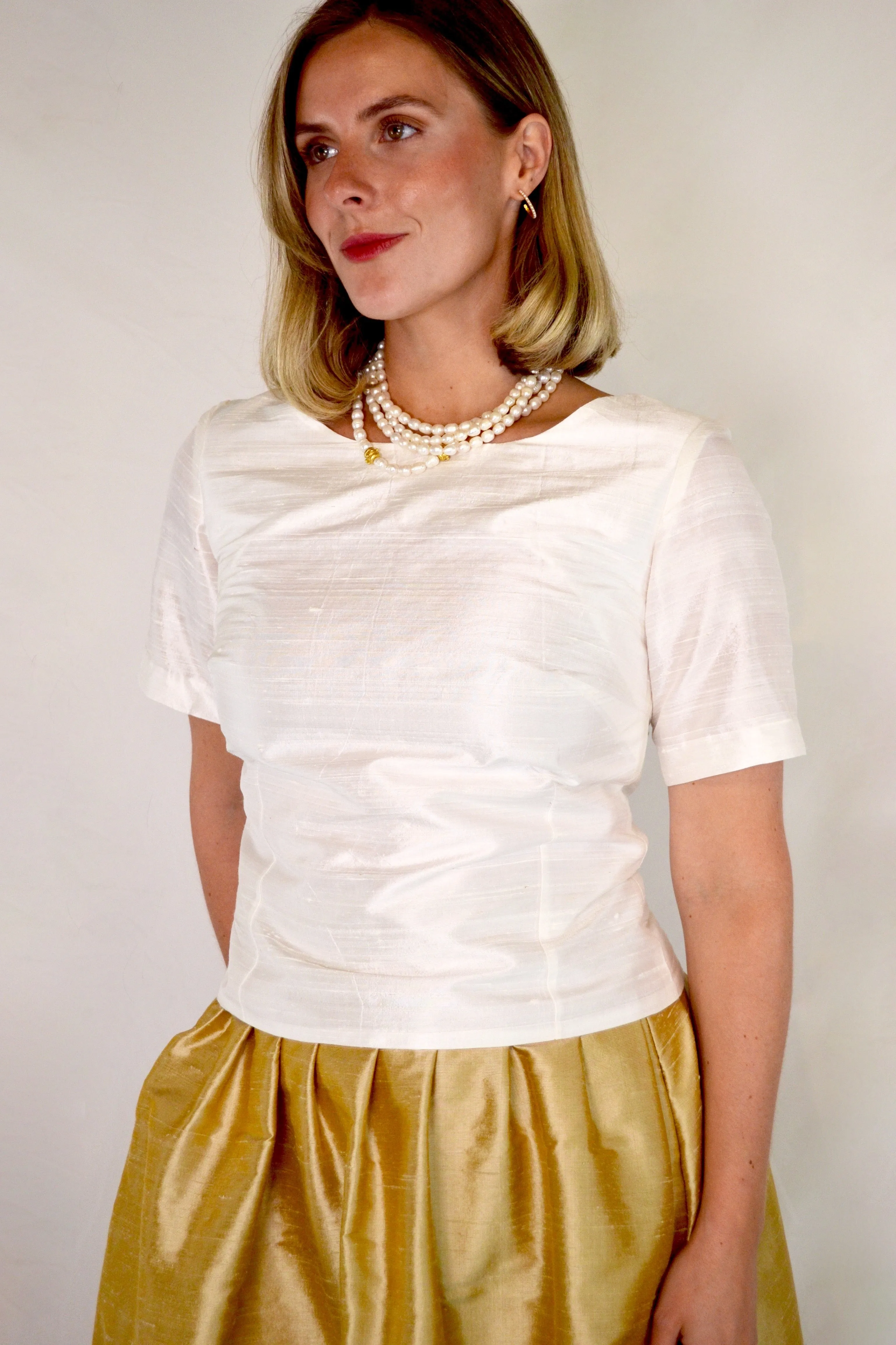Short Sleeved Shirt in Silk Dupioni- Offered in 8 colors