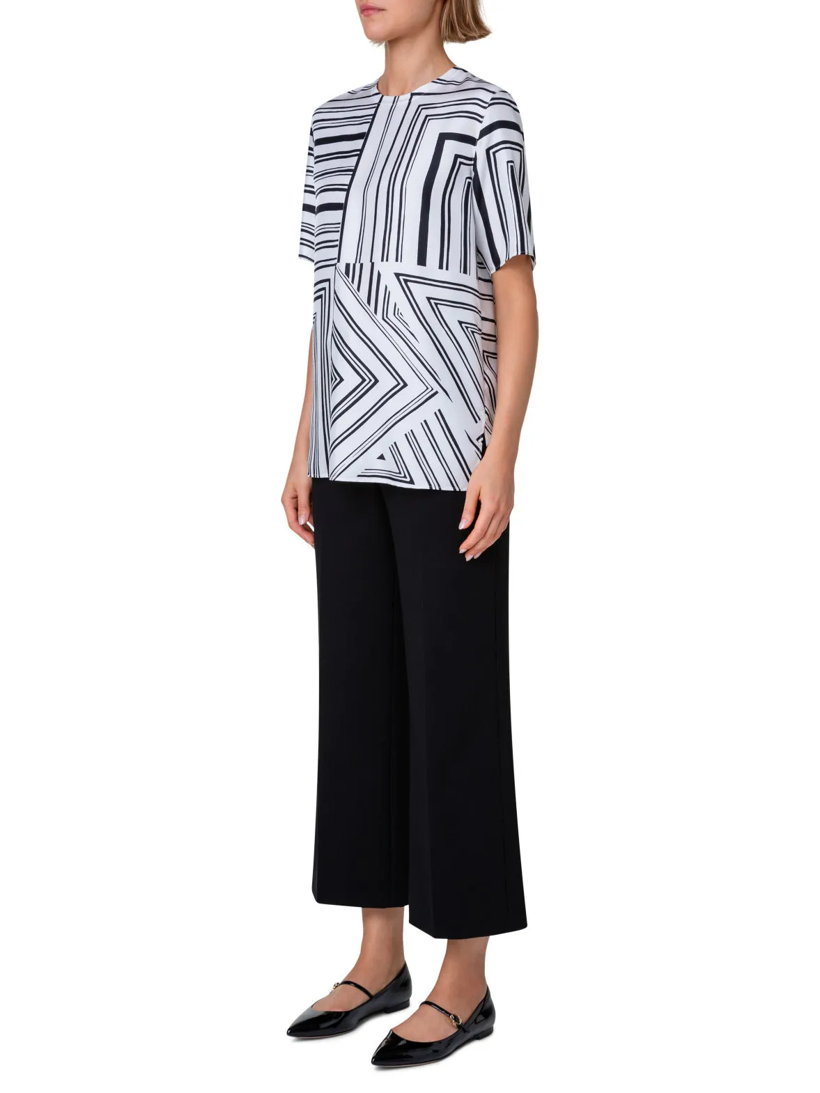 Silk T-Shirt Blouse with Lizzi's Lines Print