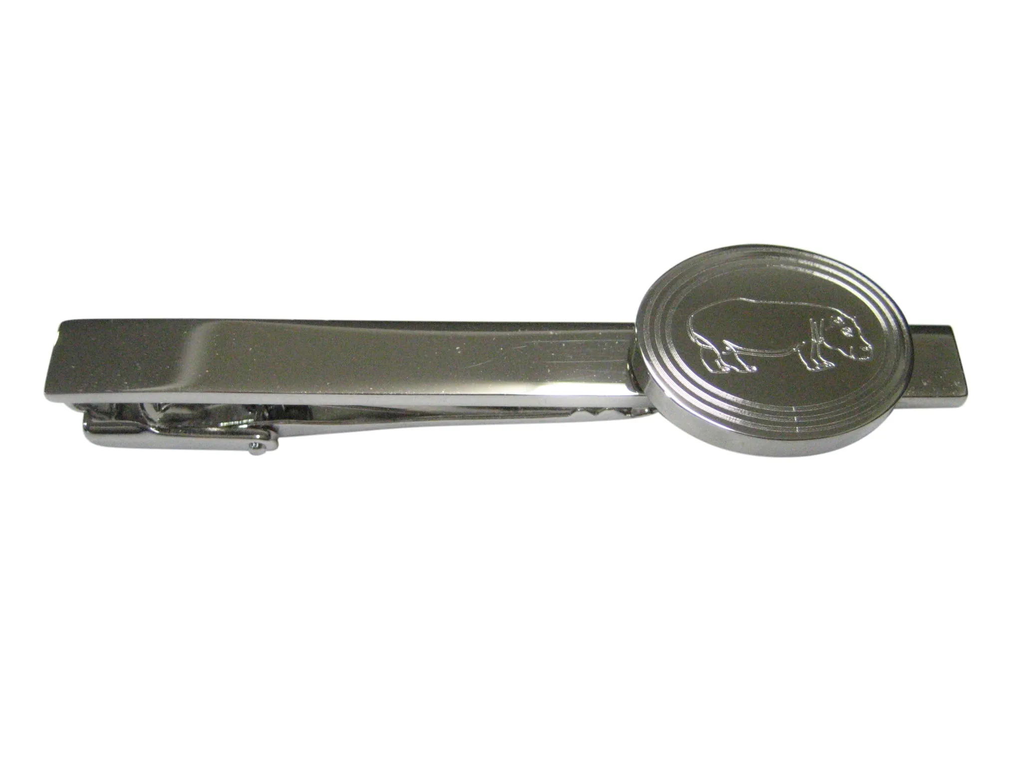 Silver Toned Etched Oval Hippo Tie Clip