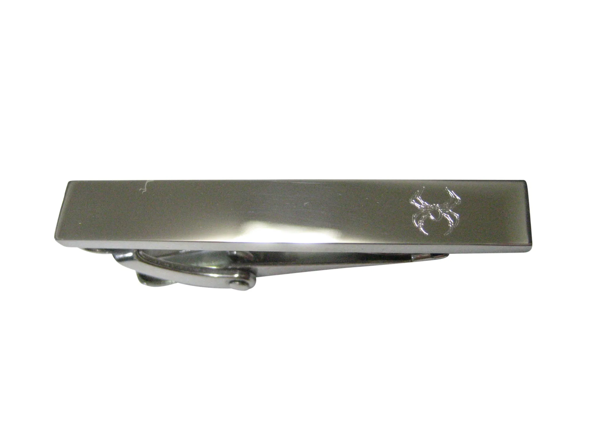 Silver Toned Etched Sleek Spider Bug Insect Skinny Tie Clip