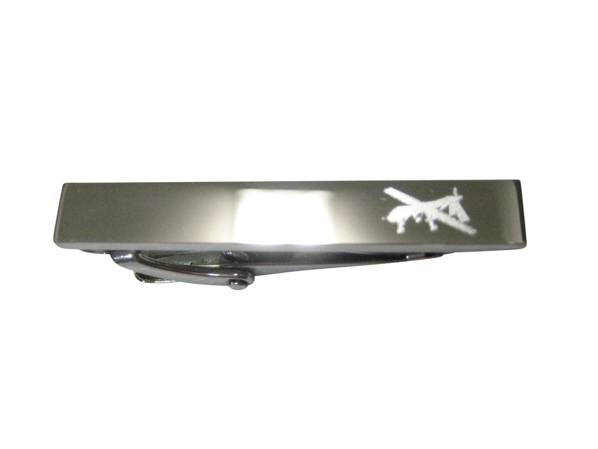 Silver Toned Etched Sleek Unmanned Aerial Vehicle UAV Drone Skinny Tie Clip