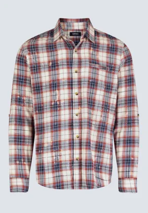 Simbio Men's Long-Sleeve Plaid Shirt, Beige, Blue & Red - BM24429