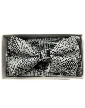 Stacy Adams Pattern Bow Tie & Handkerchief - Black & White