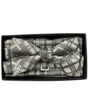 Stacy Adams Pattern Bow Tie & Handkerchief - Charcoal & White