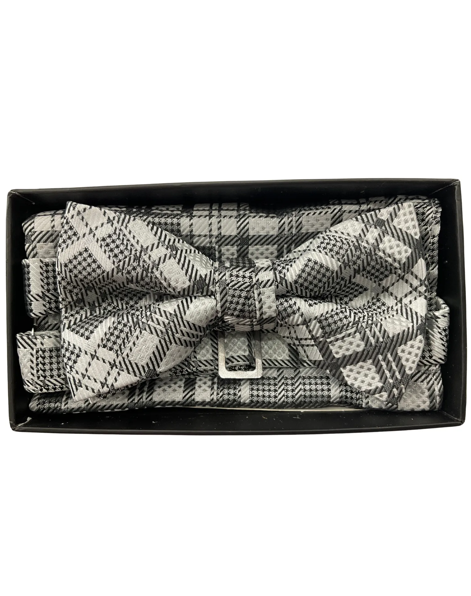 Stacy Adams Pattern Bow Tie & Handkerchief - Charcoal & White