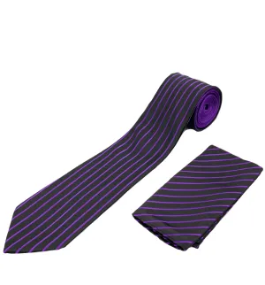 Stacy Adams Tie and Handkerchief - Solids and Stripes Purple T9