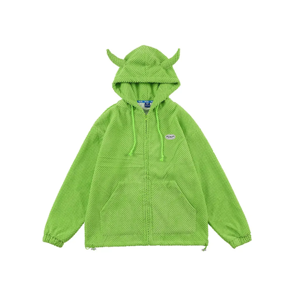 Street Little Devil Horn Solid Color Hoodie