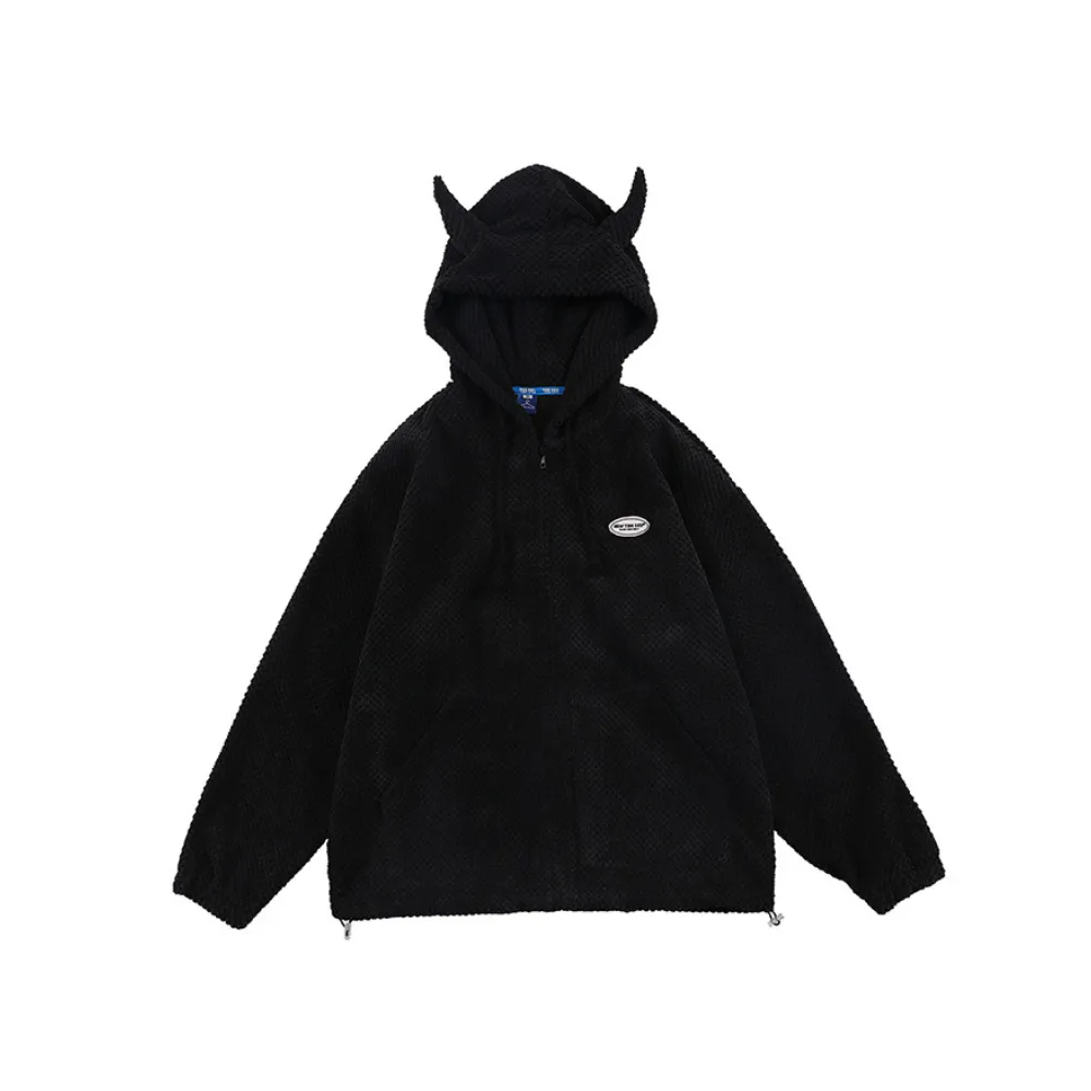 Street Little Devil Horn Solid Color Hoodie