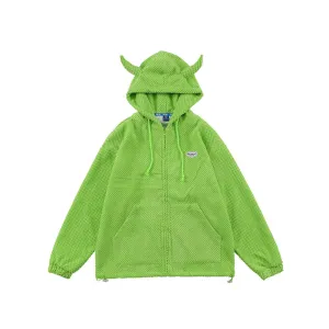Street Little Devil Horn Solid Color Hoodie