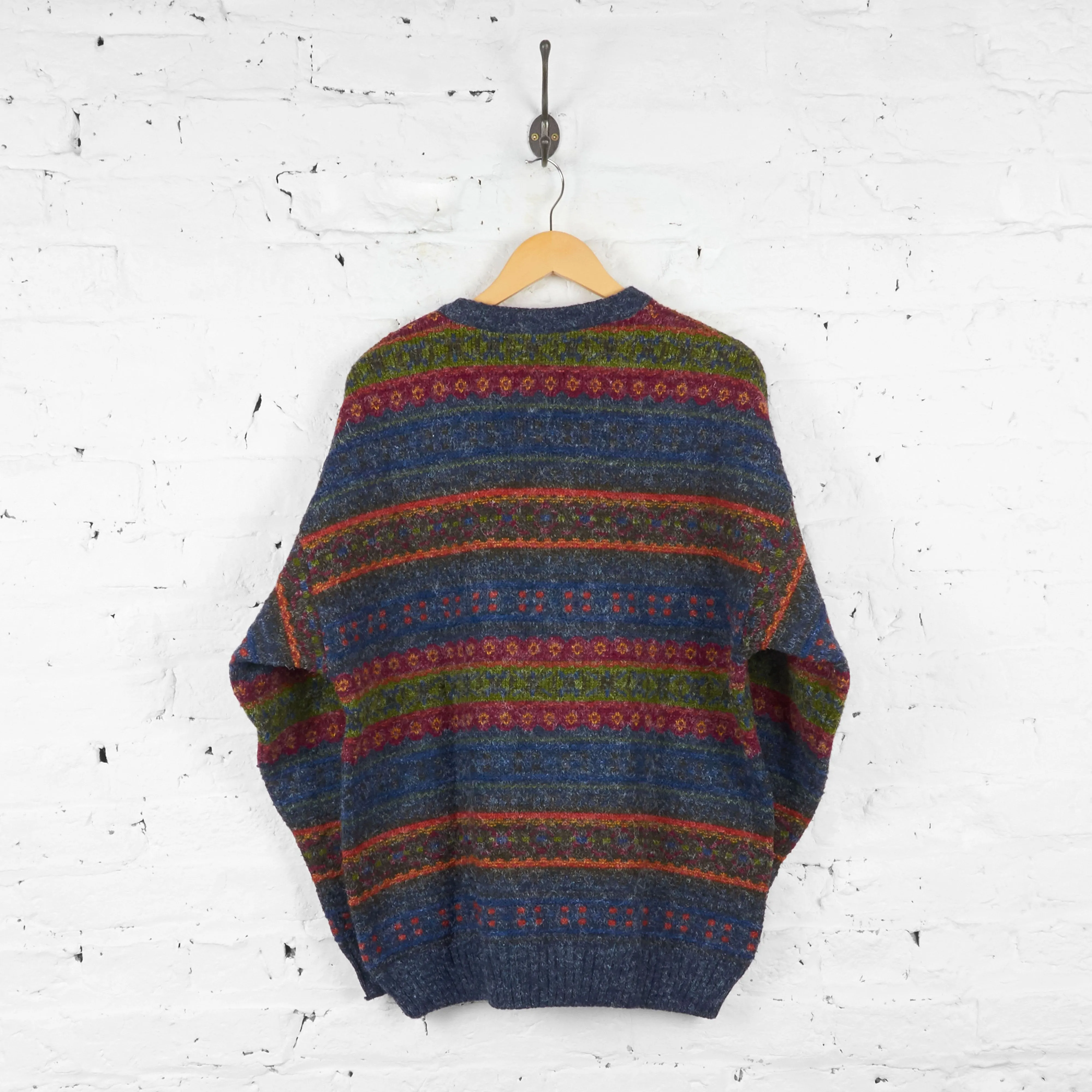 Striped Pattern Knit Jumper - Blue - XL