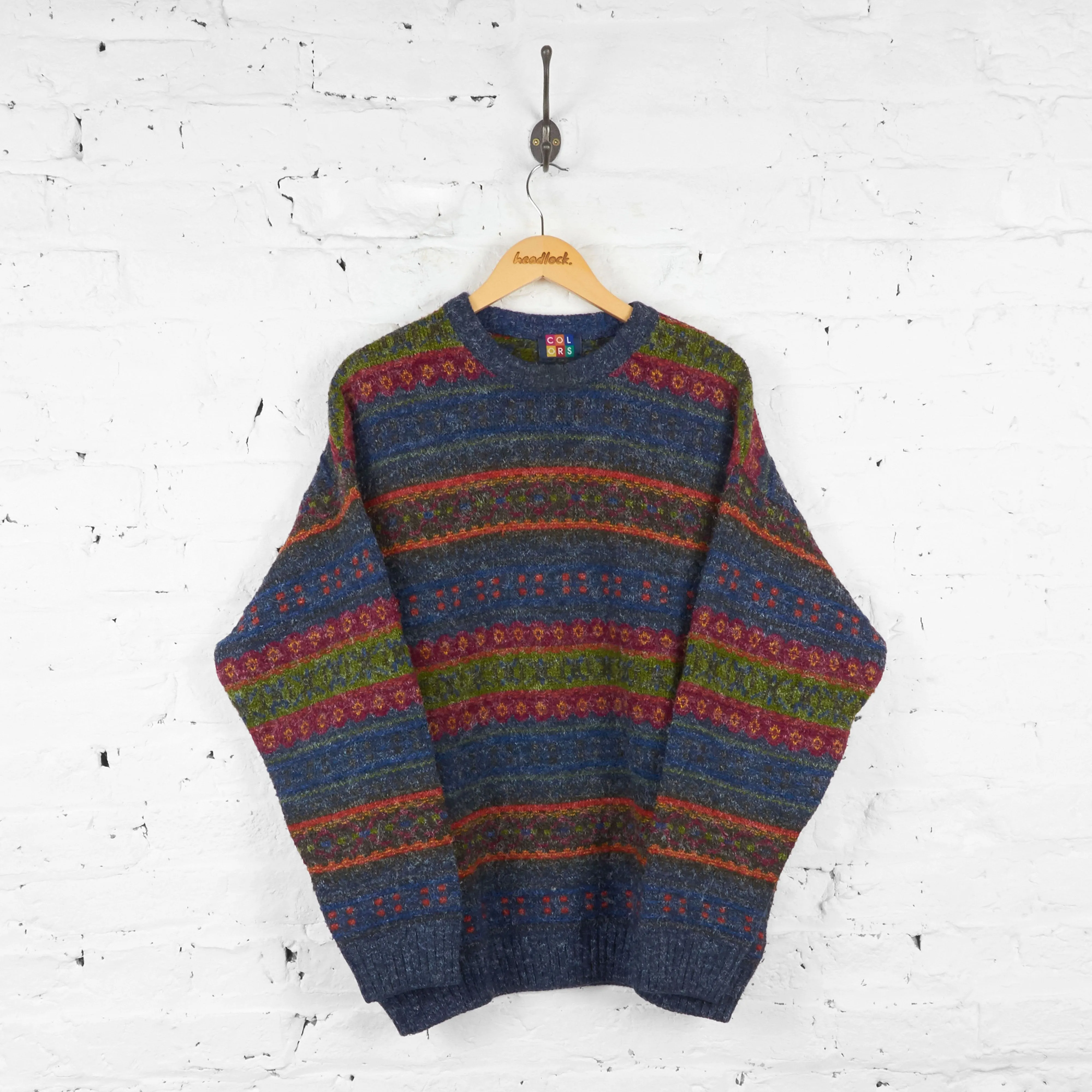 Striped Pattern Knit Jumper - Blue - XL