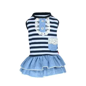Summer Pet Dog Cute Clothes Costume Stripe Dress Tutu Denim Dress XS- XL Dog Wedding Dress
