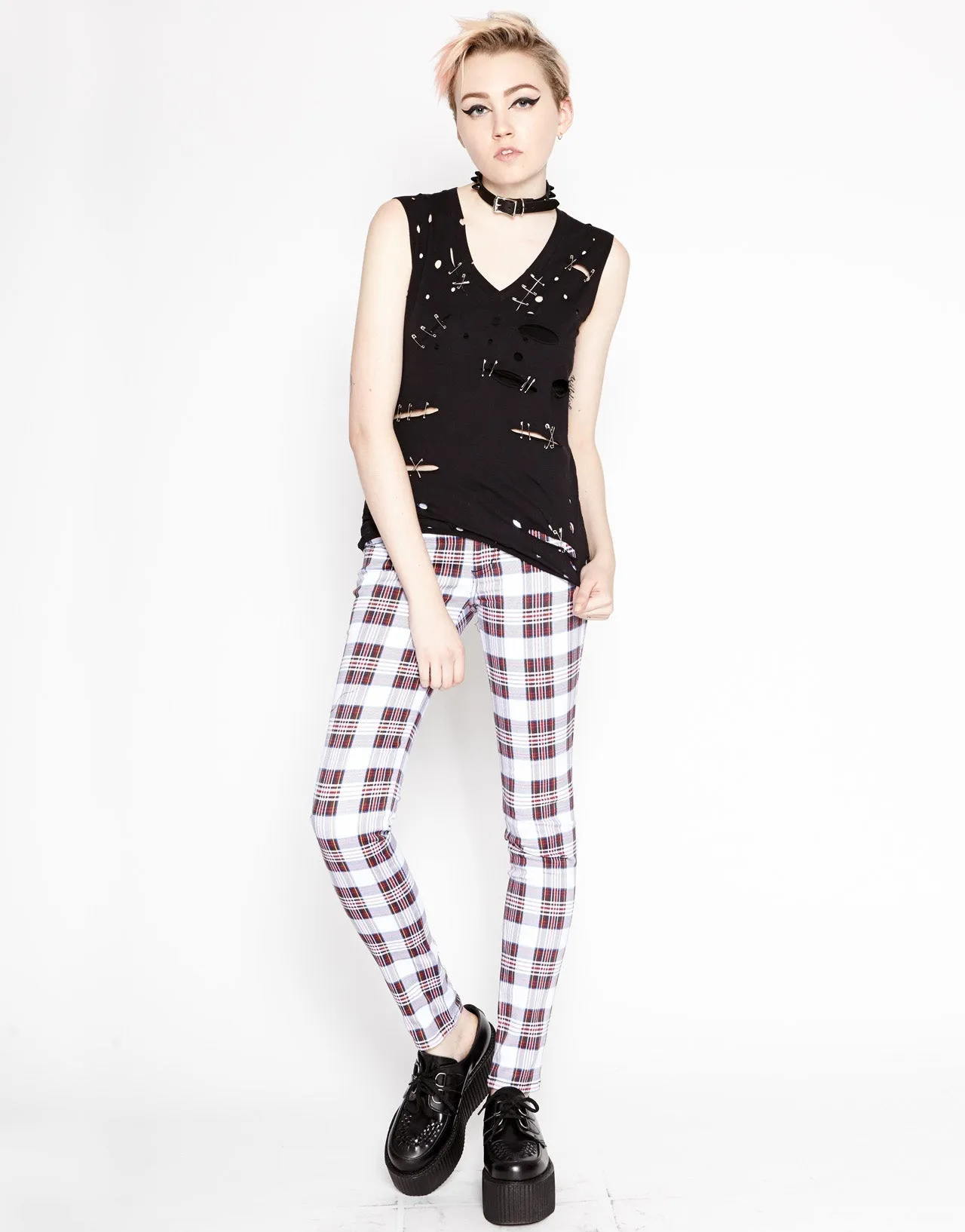 T-BACK JEAN WHITE TARTAN PLAID
