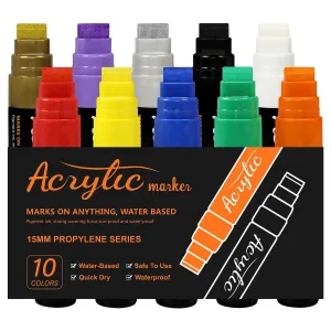 The Art Journey 10-Piece Premium Acrylic Paint Marker Set, Broad 15mm Nib ART012