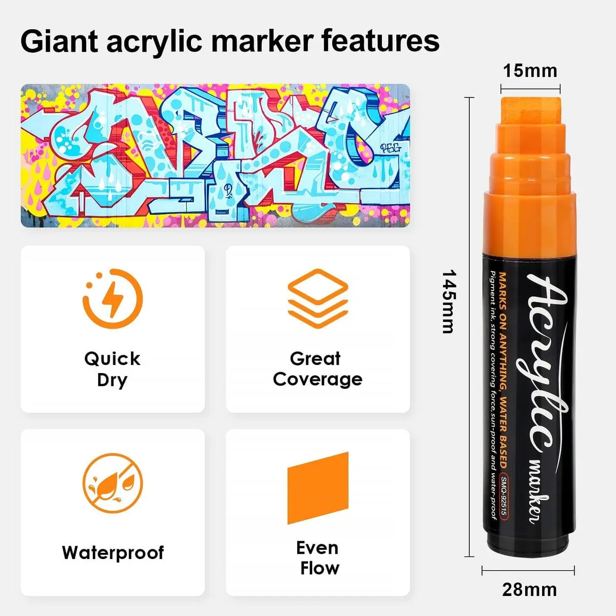 The Art Journey 10-Piece Premium Acrylic Paint Marker Set, Broad 15mm Nib ART012